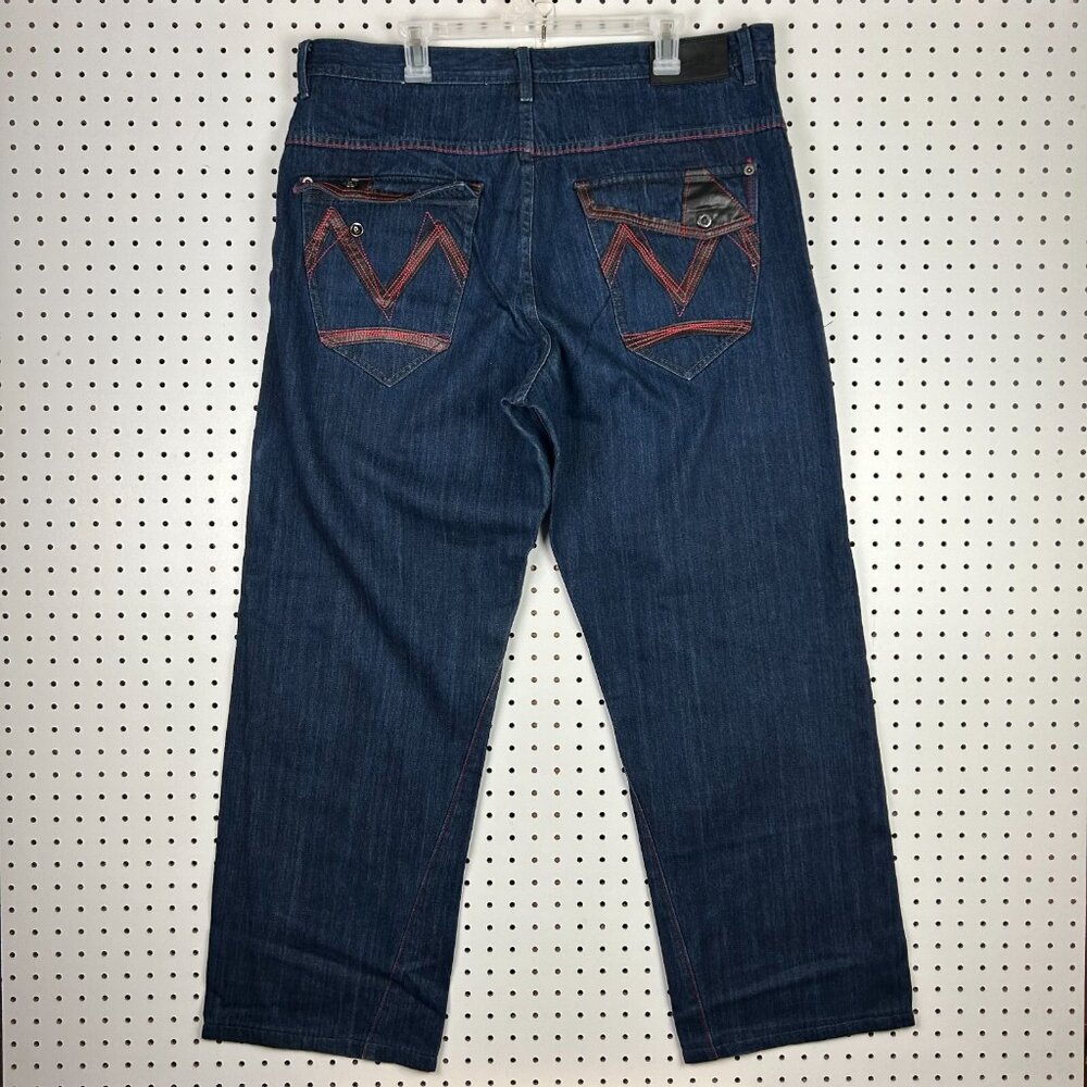 Sean John Blue Y2K Baggy Jeans 38x32 Flap Pocket Streetwear Skate Wide Leg Denim